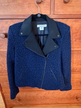 Gerard Darel Navy Bouclé Jacket with Black Collar